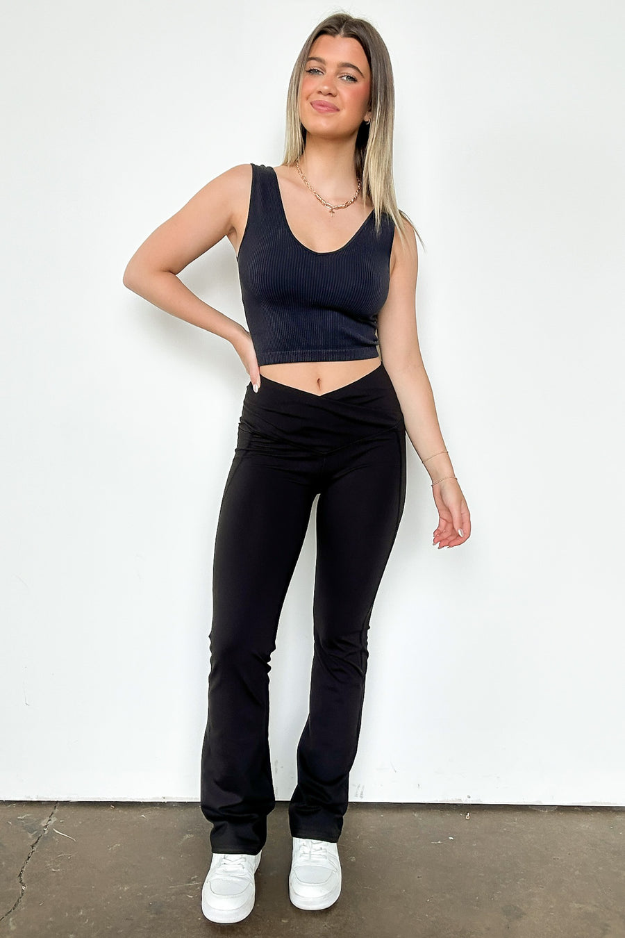 S / Black Calle Crossover Waistband Flare Leggings - Madison and Mallory