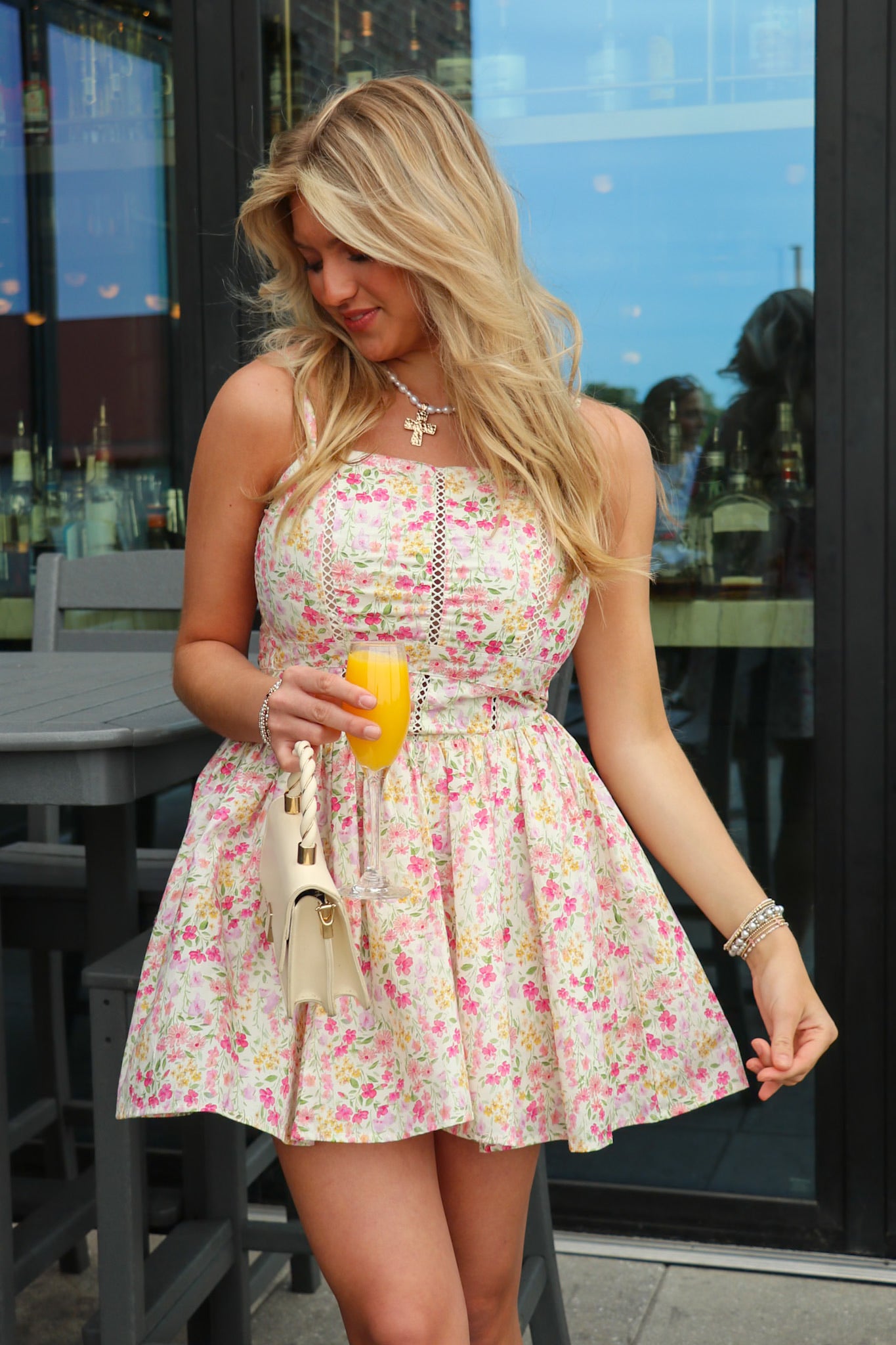 Camellia Kiss Ladder Lace Floral Dipped Waist Dress - Madison and Mallory