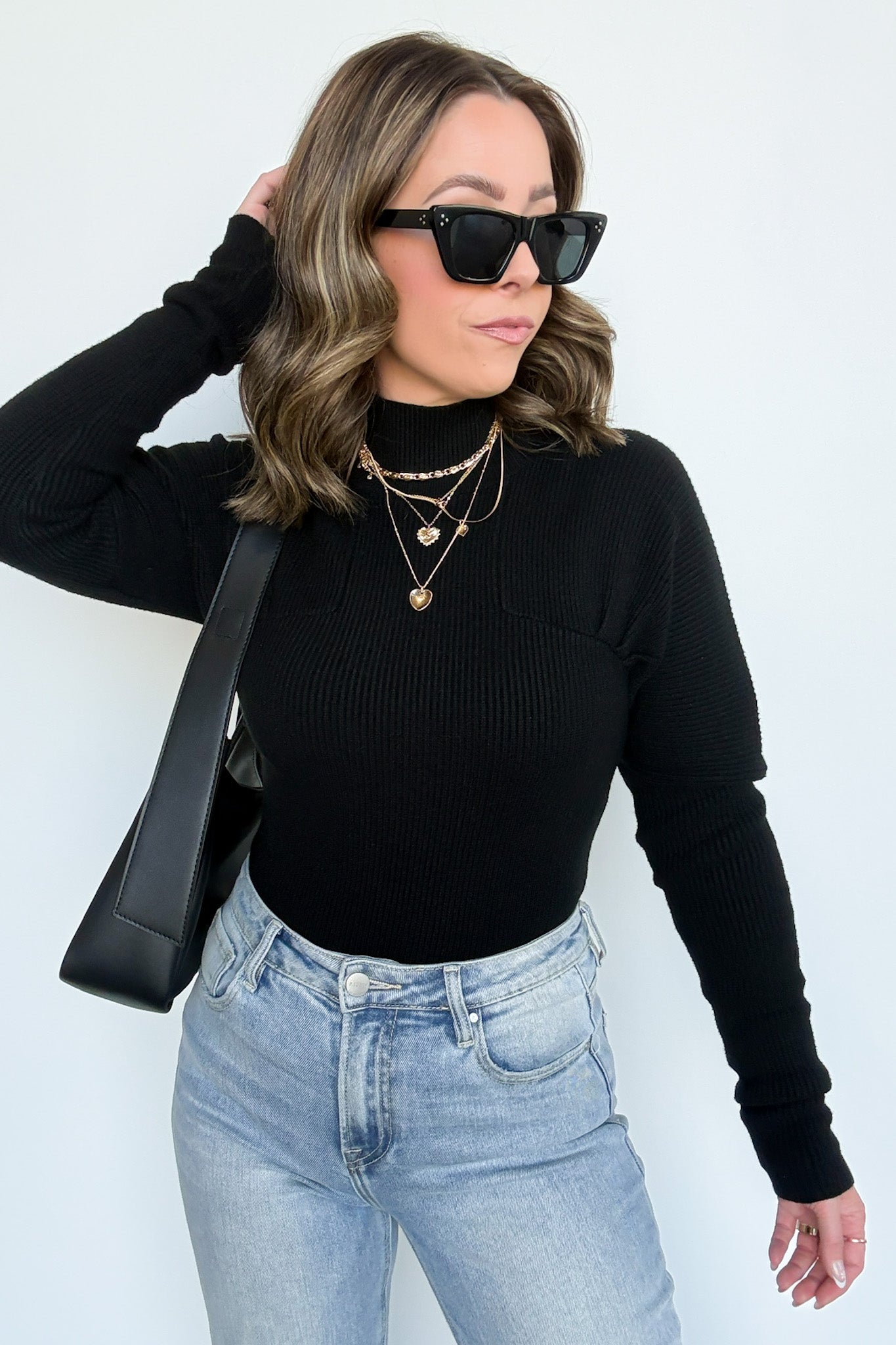 Black / S Camie Ribbed Mock Neck Sweater - Madison and Mallory