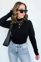 Black / S Camie Ribbed Mock Neck Sweater - FINAL SALE - Madison and Mallory