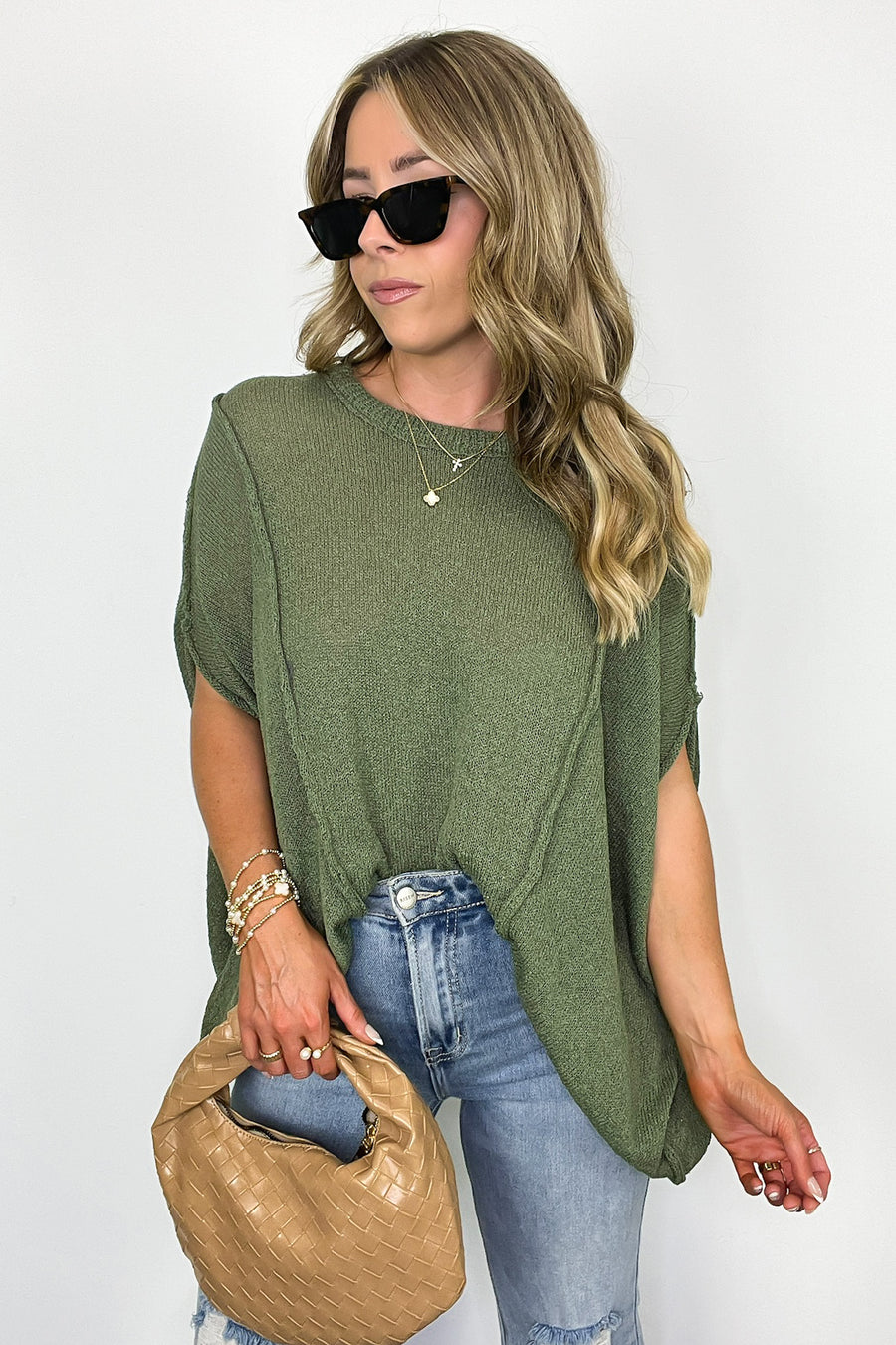 Light Olive / SM Candice Drop Shoulder Exposed Seam Sweater - BACK IN STOCK - Madison and Mallory