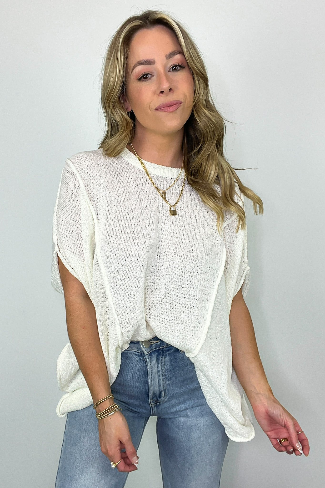 Ivory / SM Candice Drop Shoulder Exposed Seam Sweater - BACK IN STOCK - Madison and Mallory