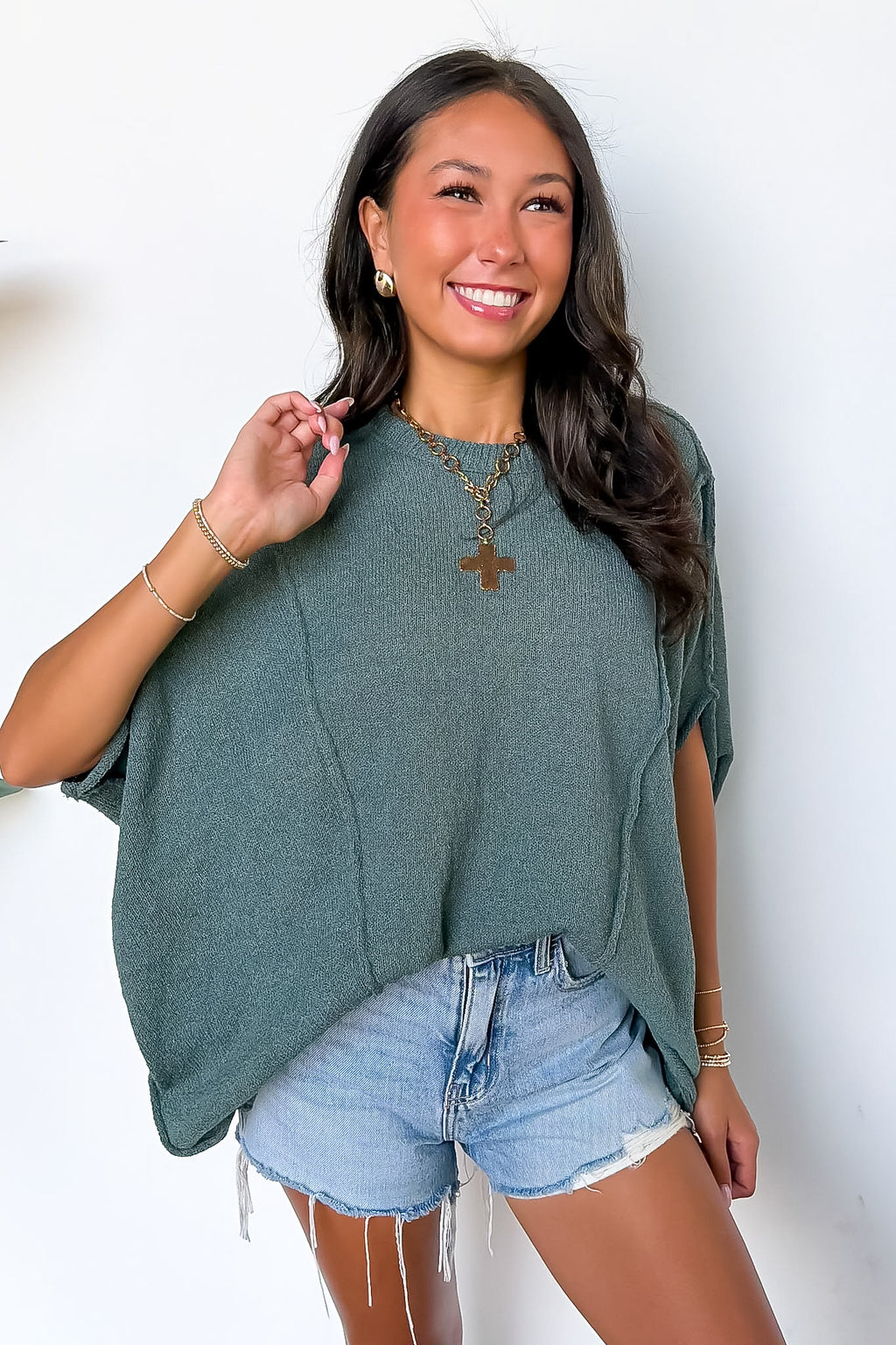 Ash Jade / SM Candice Drop Shoulder Exposed Seam Sweater - Madison and Mallory