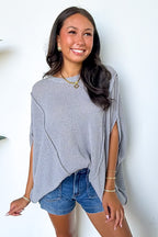 Light Gray / SM Candice Drop Shoulder Exposed Seam Sweater - Madison and Mallory