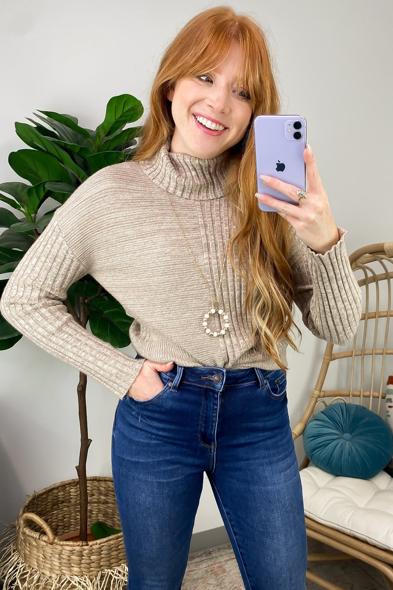 Taupe / S Candis Turtleneck Ribbed Knit Sweater - Madison and Mallory
