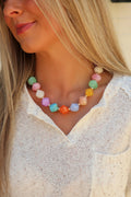 Multi Candy Glow Multicolor Oversized Faceted Pastel Bead Necklace - Madison and Mallory