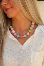 Multi Candy Glow Multicolor Oversized Faceted Pastel Bead Necklace - Madison and Mallory