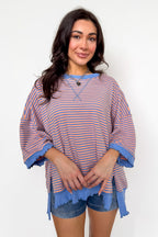Candy Stripe Lettuce Edge Short Sleeve Sweatshirt Top - Madison and Mallory