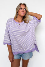 Candy Stripe Lettuce Edge Short Sleeve Sweatshirt Top - Madison and Mallory