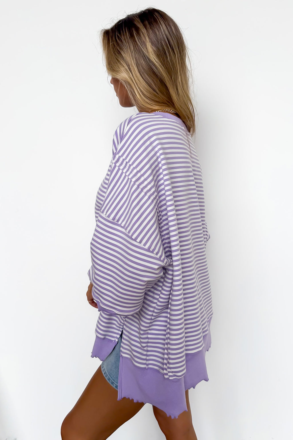 Candy Stripe Lettuce Edge Short Sleeve Sweatshirt Top - Madison and Mallory
