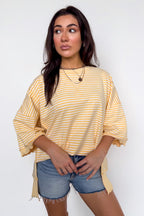 Candy Stripe Lettuce Edge Short Sleeve Sweatshirt Top - Madison and Mallory