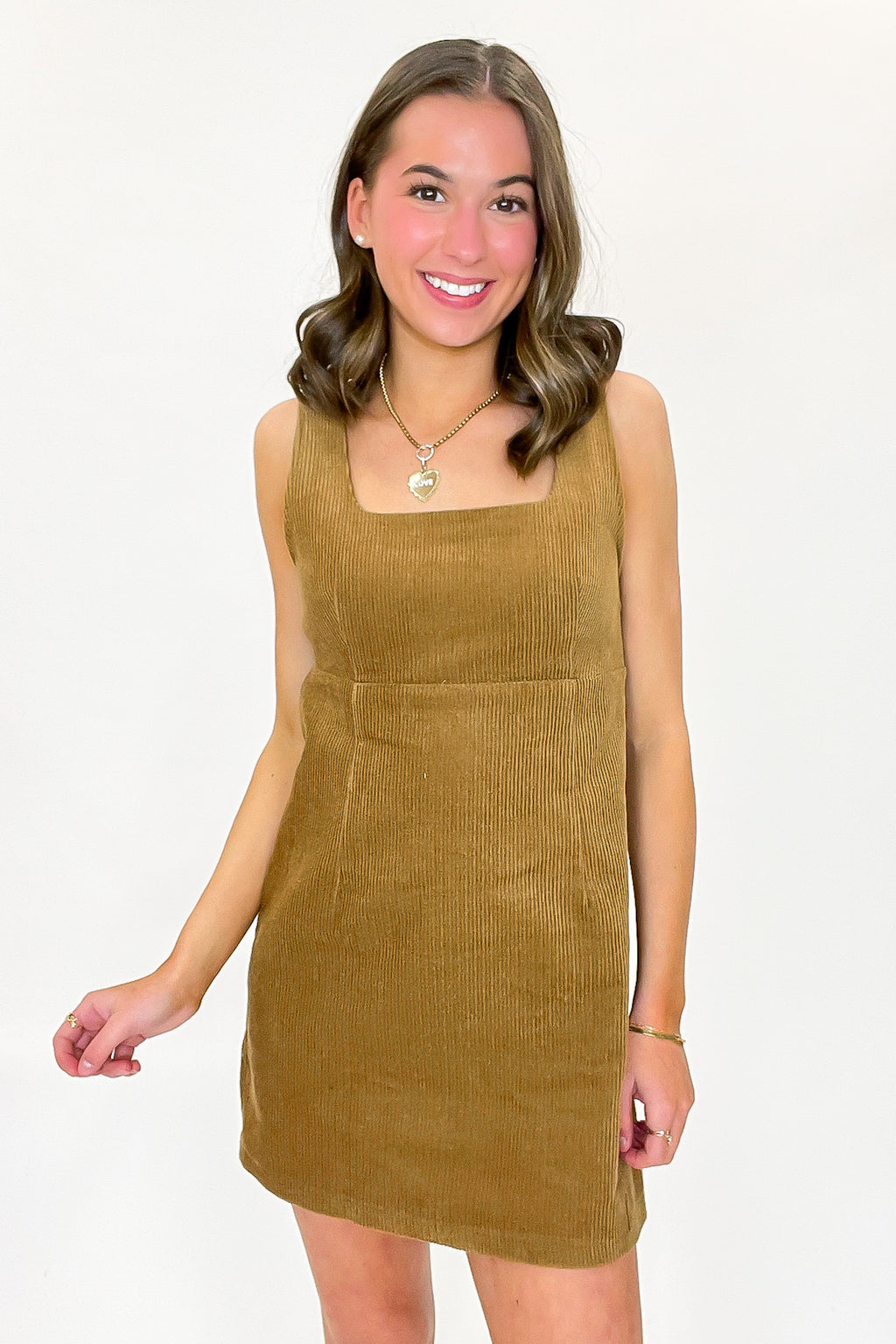 S / Caramel Canyon Trail Corduroy Square Neck Jumper Dress - FINAL SALE - Madison and Mallory
