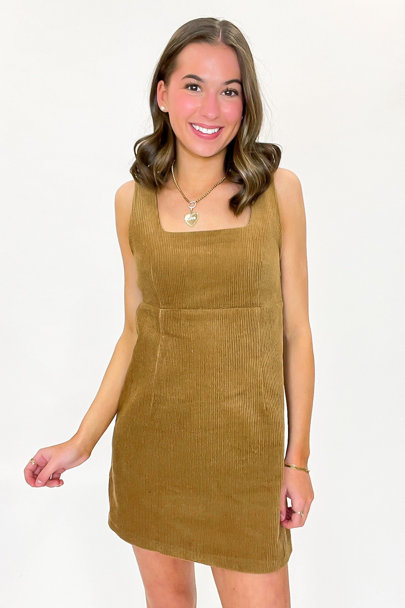 S / Caramel Canyon Trail Corduroy Square Neck Jumper Dress - Madison and Mallory