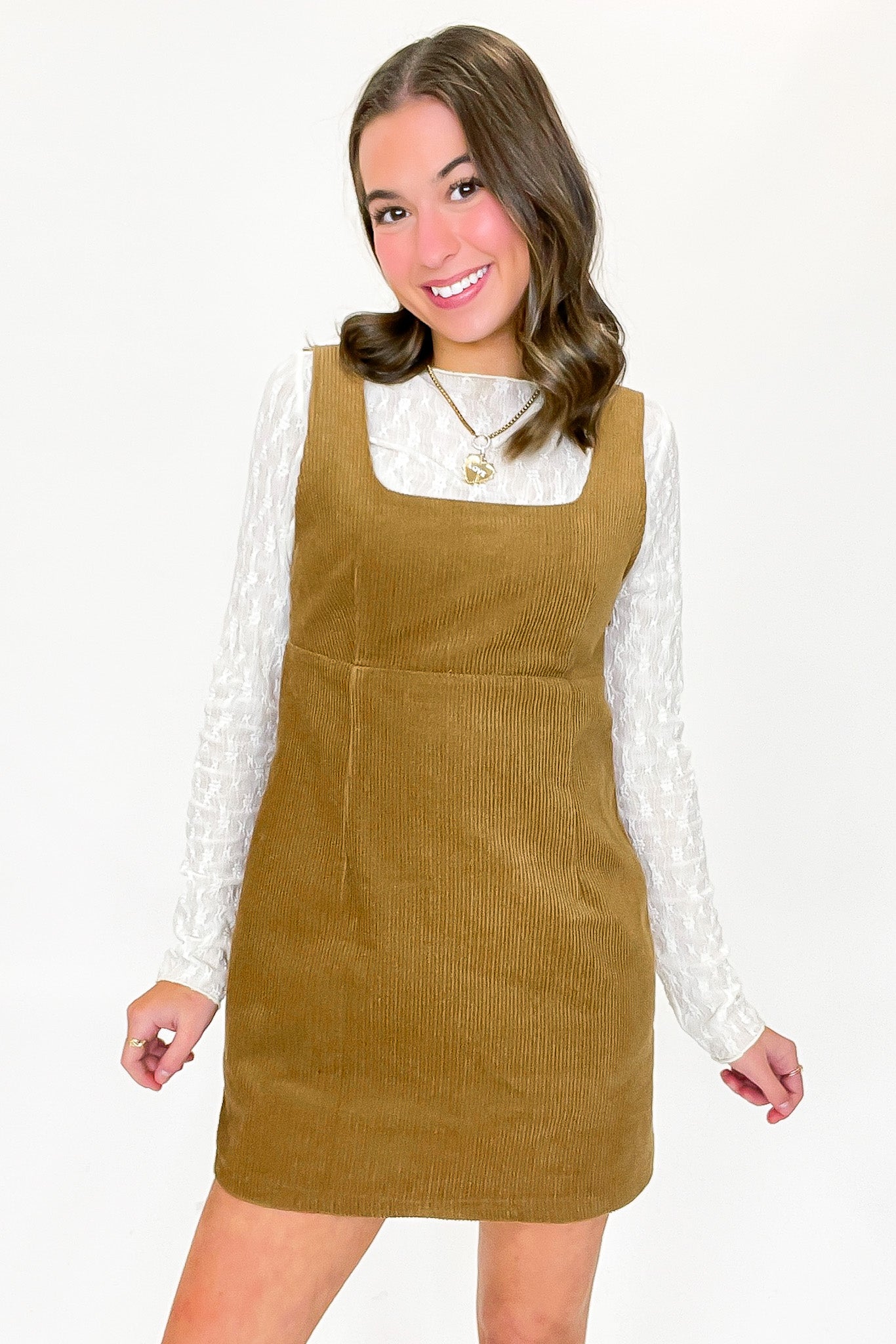 Canyon Trail Corduroy Square Neck Jumper Dress - Madison and Mallory