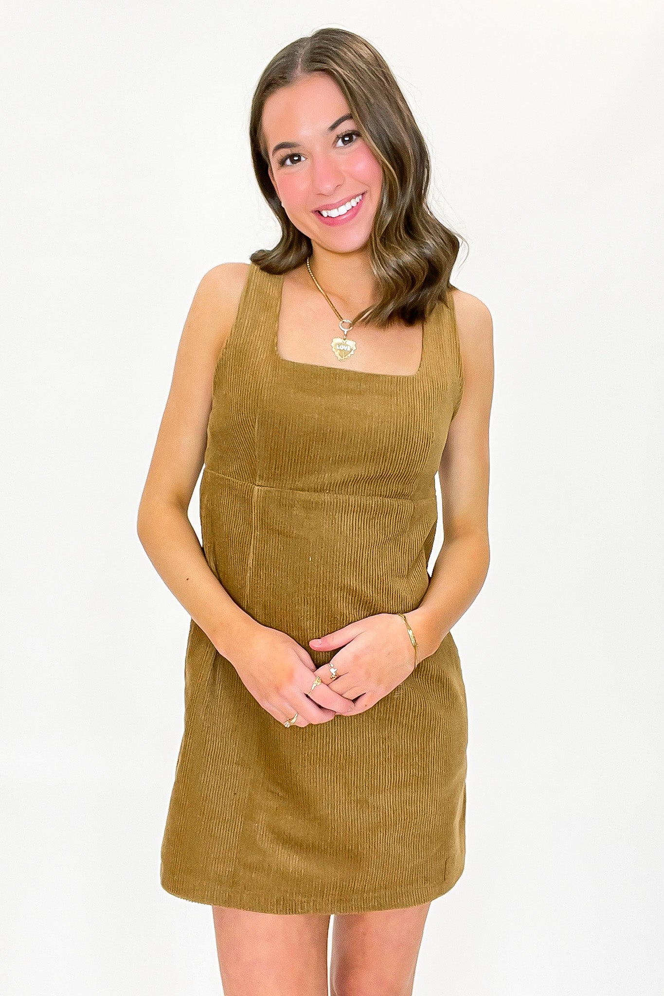 Canyon Trail Corduroy Square Neck Jumper Dress L / Caramel Canyon Trail Corduroy Square Neck Jumper Dress L / Caramel