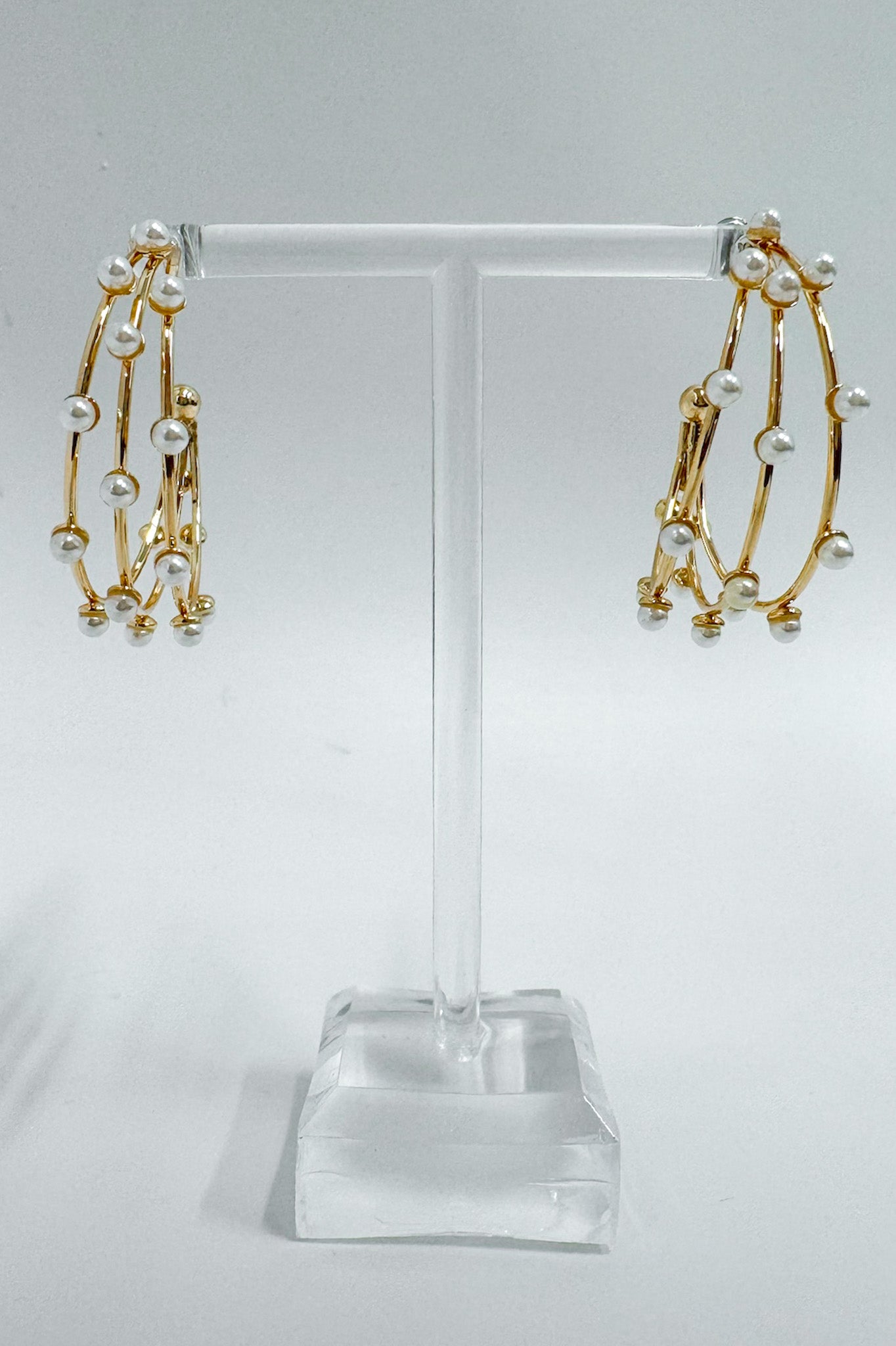 Captivating Class Triple Row Pearl Hoop Earrings - Madison and Mallory