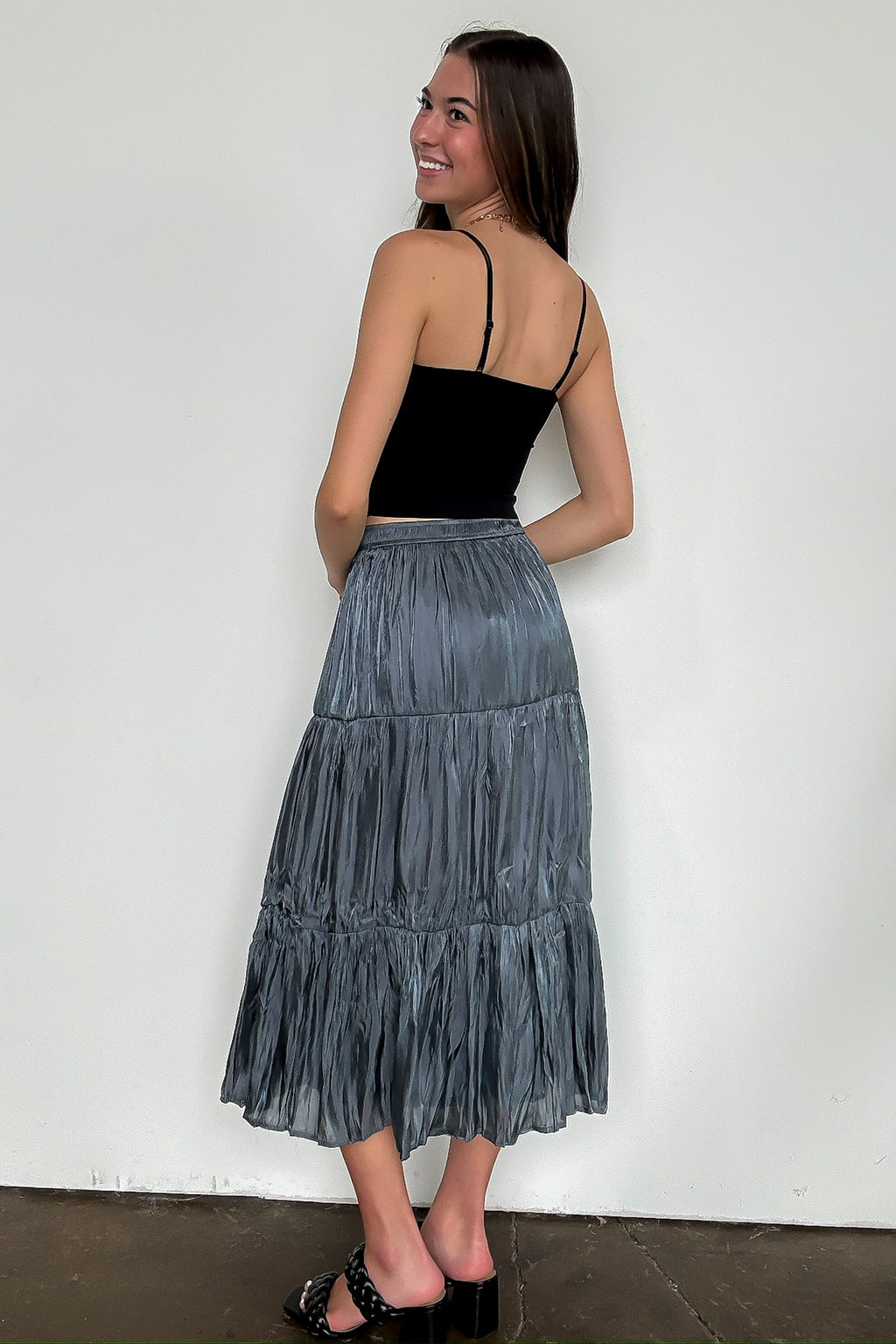 Captivating Delight Tiered Crinkle Shimmer Satin Skirt - FINAL SALE - Madison and Mallory
