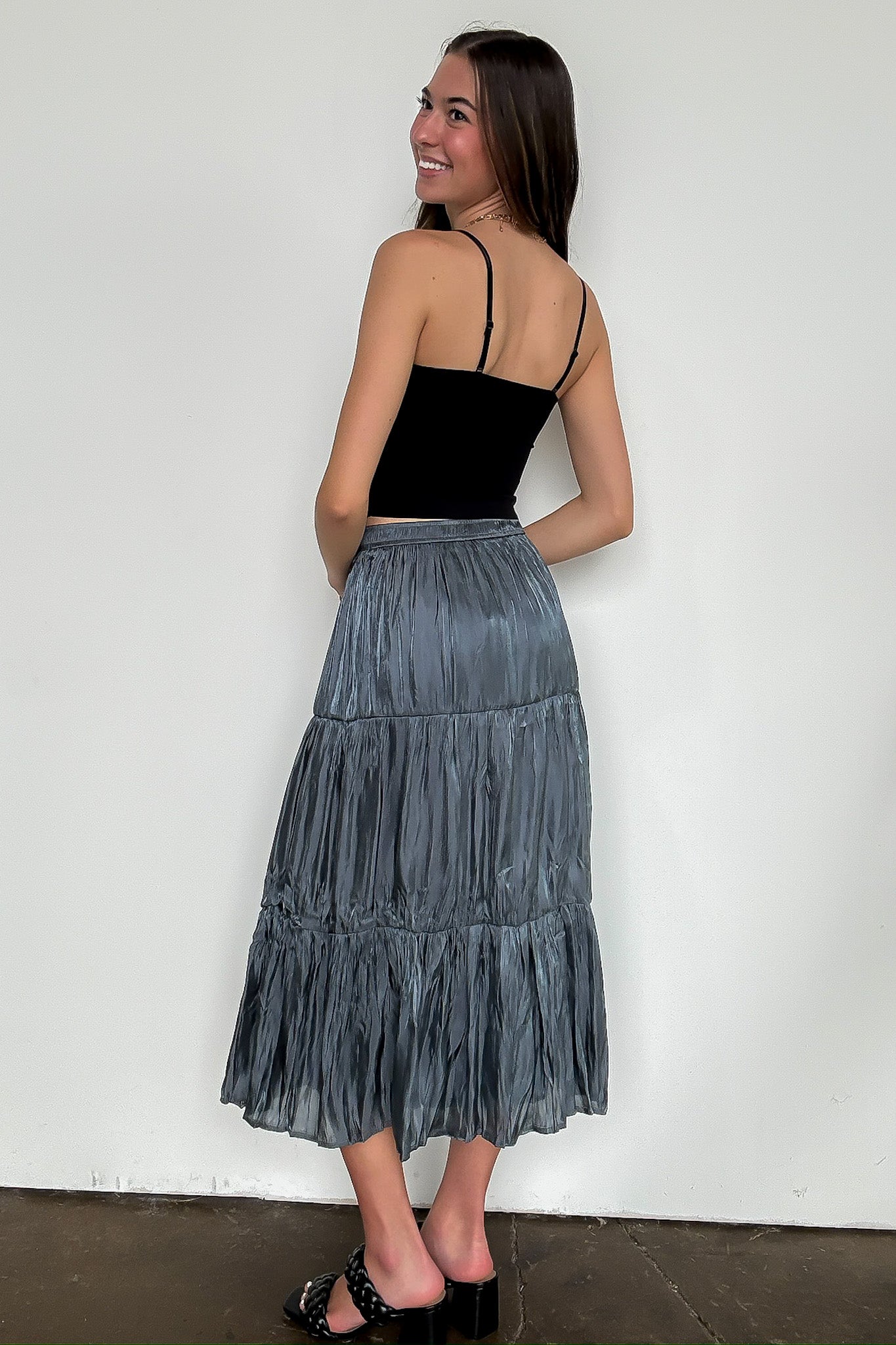 Captivating Delight Tiered Crinkle Shimmer Satin Skirt - FINAL SALE - Madison and Mallory