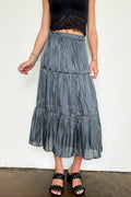 S / Gunmetal Blue Captivating Delight Tiered Crinkle Shimmer Satin Skirt - FINAL SALE - Madison and Mallory