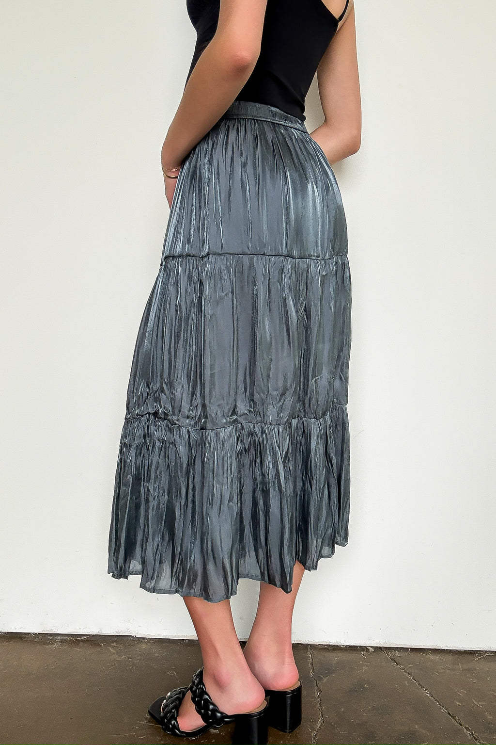 Captivating Delight Tiered Crinkle Shimmer Satin Skirt - FINAL SALE - Madison and Mallory