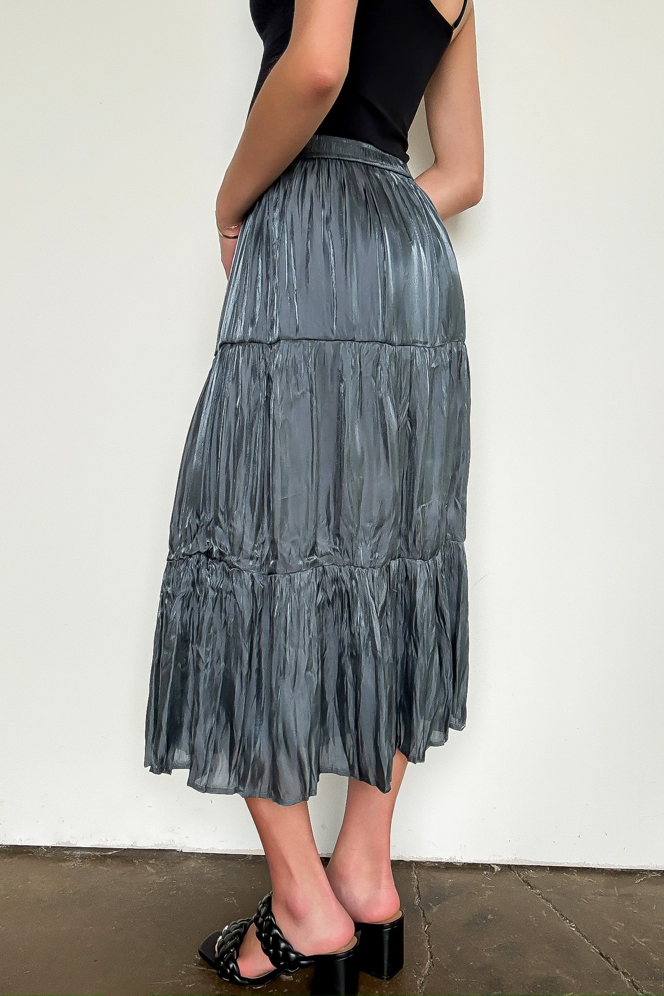 Captivating Delight Tiered Crinkle Shimmer Satin Skirt - FINAL SALE - Madison and Mallory