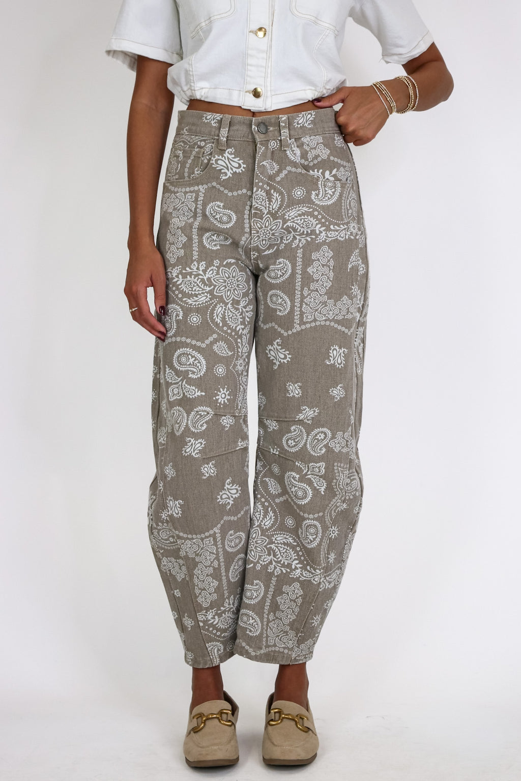 Caravan Paisley Print Barrel Jeans