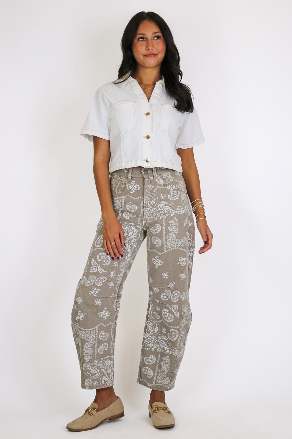 Caravan Paisley Print Barrel Jeans