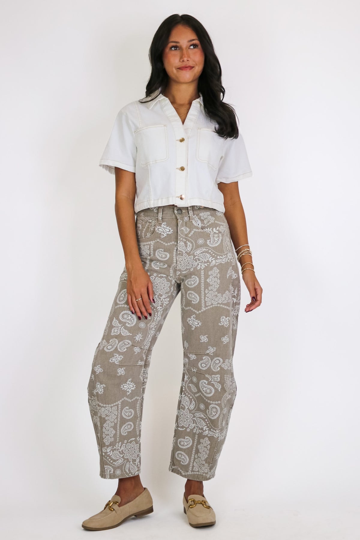 Caravan Paisley Print Barrel Jeans