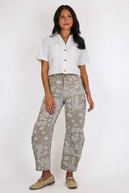 Caravan Paisley Print Barrel Jeans - Madison and Mallory