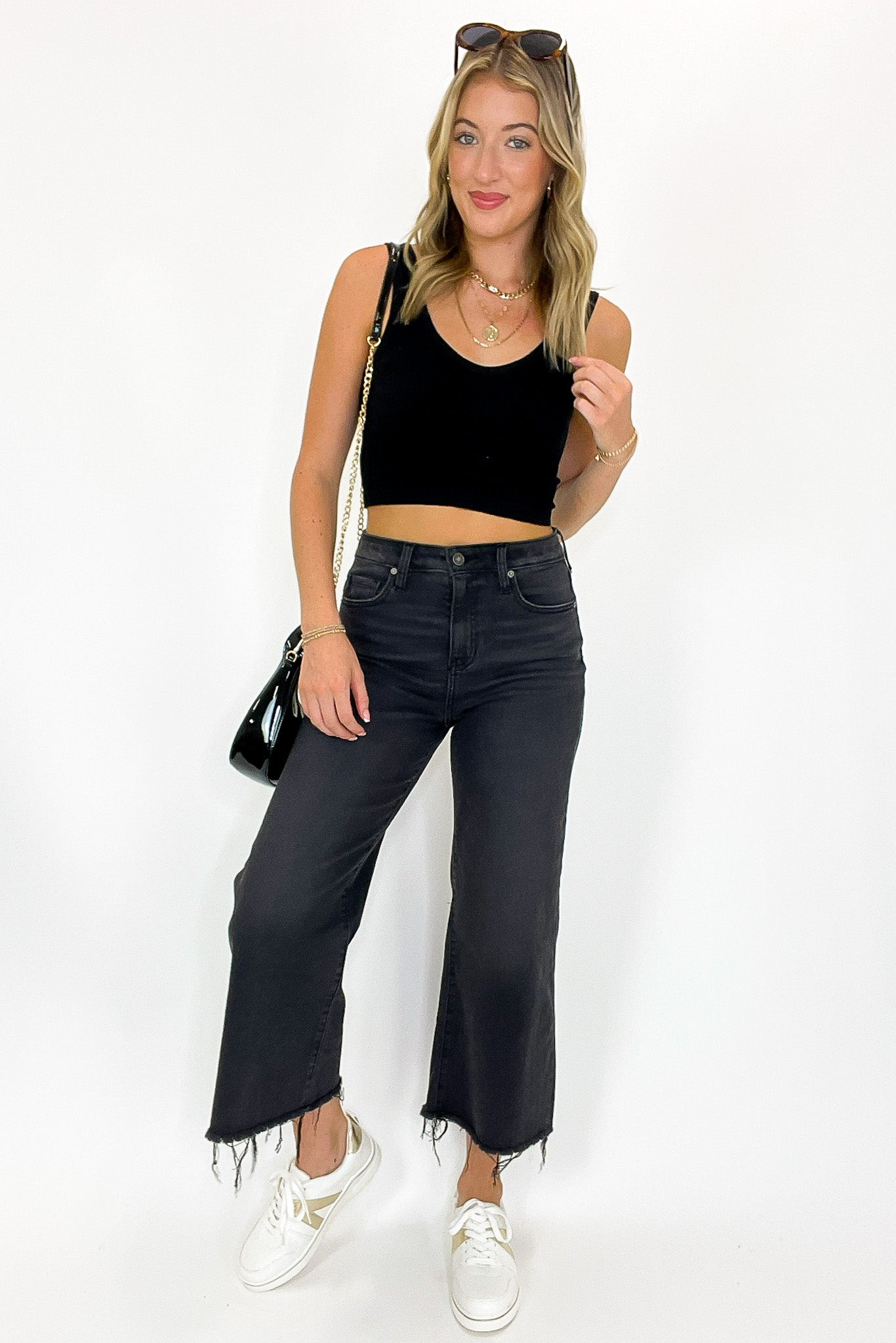 Carbon Crop High Rise Raw Hem Jeans - Madison and Mallory