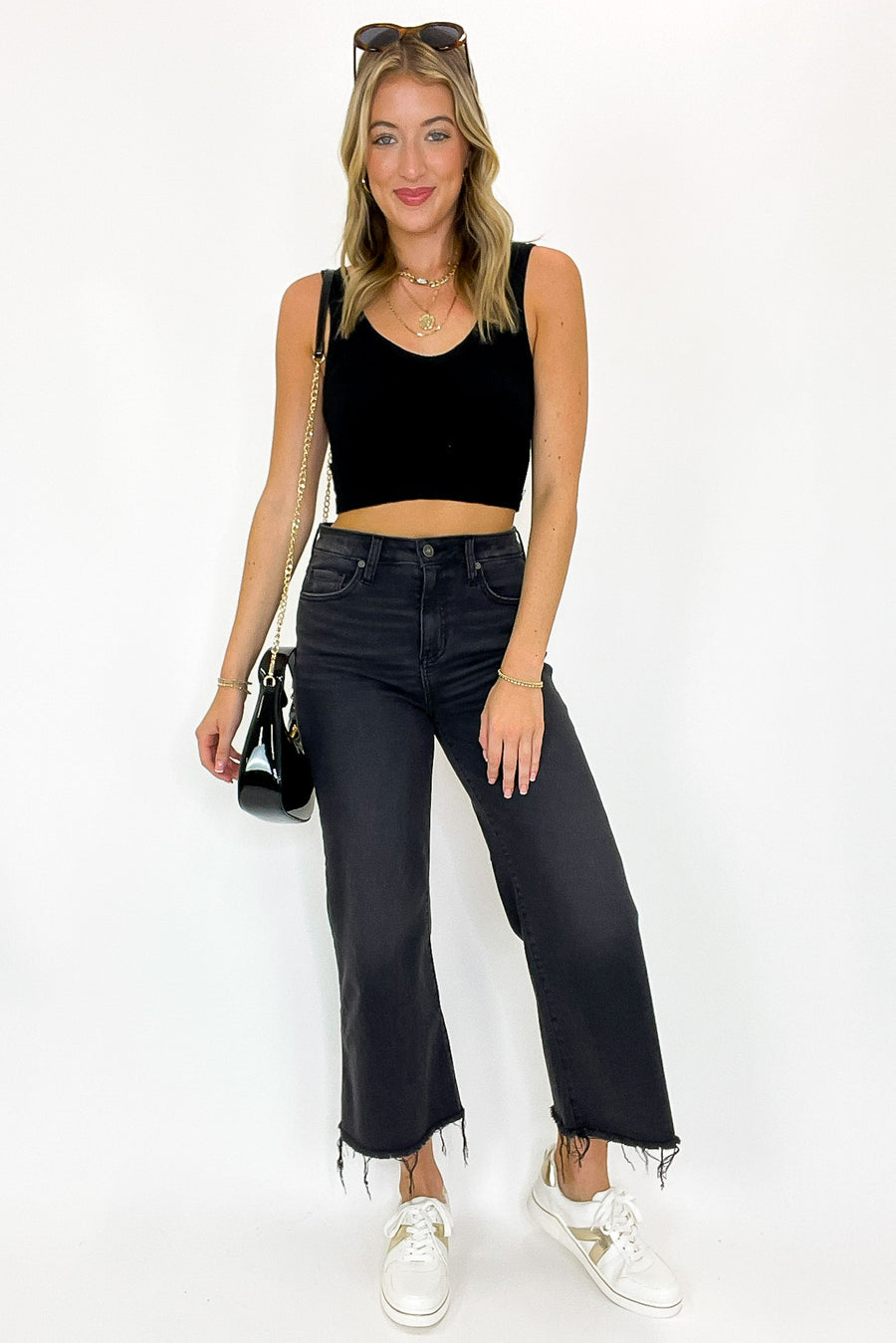 Carbon Crop High Rise Raw Hem Jeans - Madison and Mallory