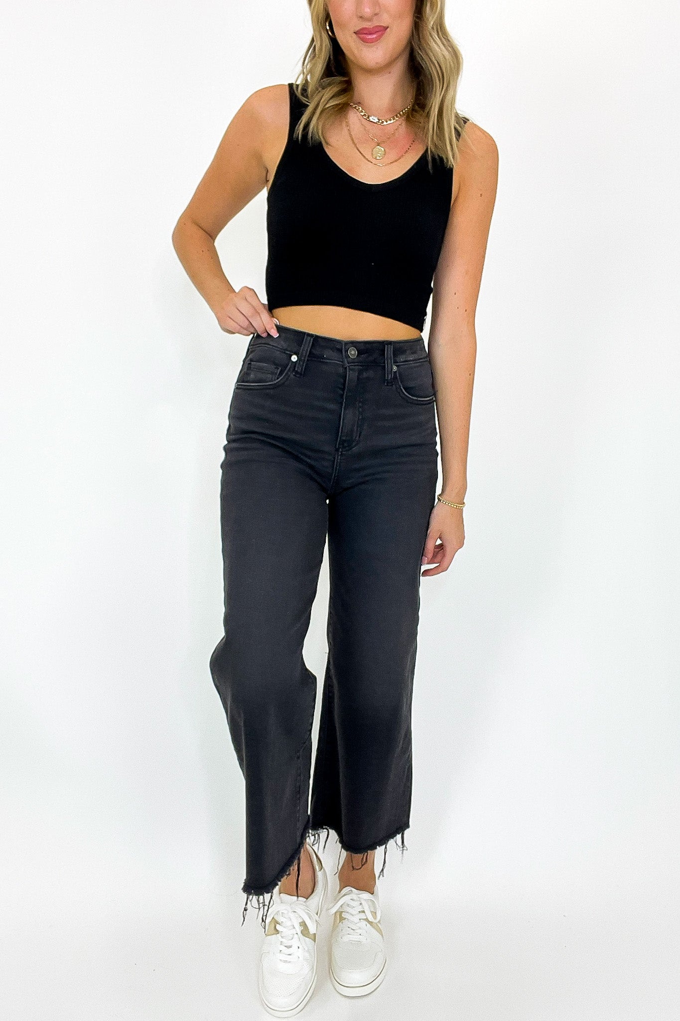 Carbon Crop High Rise Raw Hem Jeans - Madison and Mallory