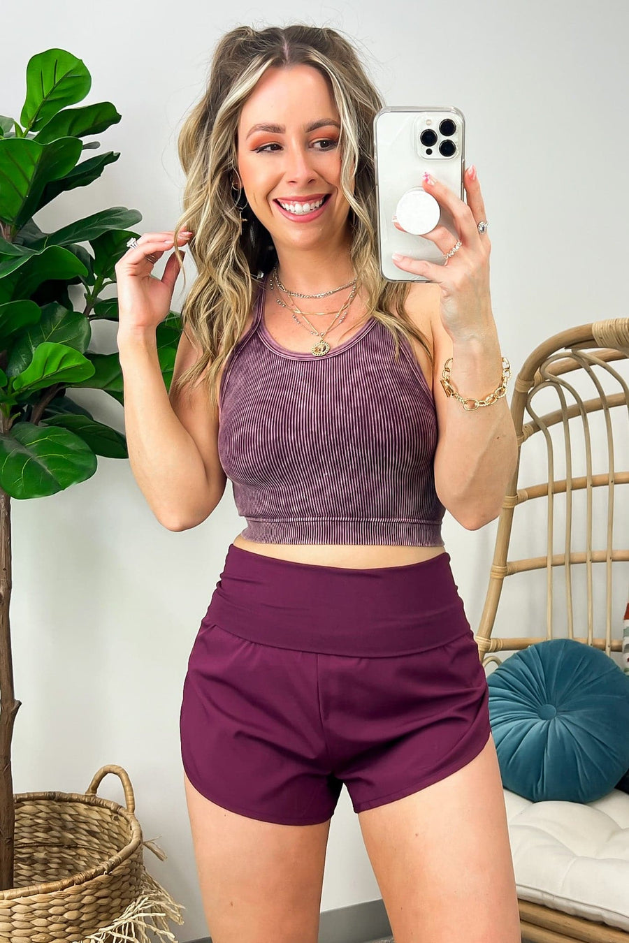  Carefree Weekend High Waist Fold Over Active Shorts - Madison and Mallory