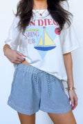Denim/White / S Carefree Lines Striped Shorts - Madison and Mallory
