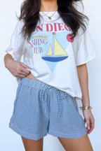 Denim/White / S Carefree Lines Striped Shorts - Madison and Mallory