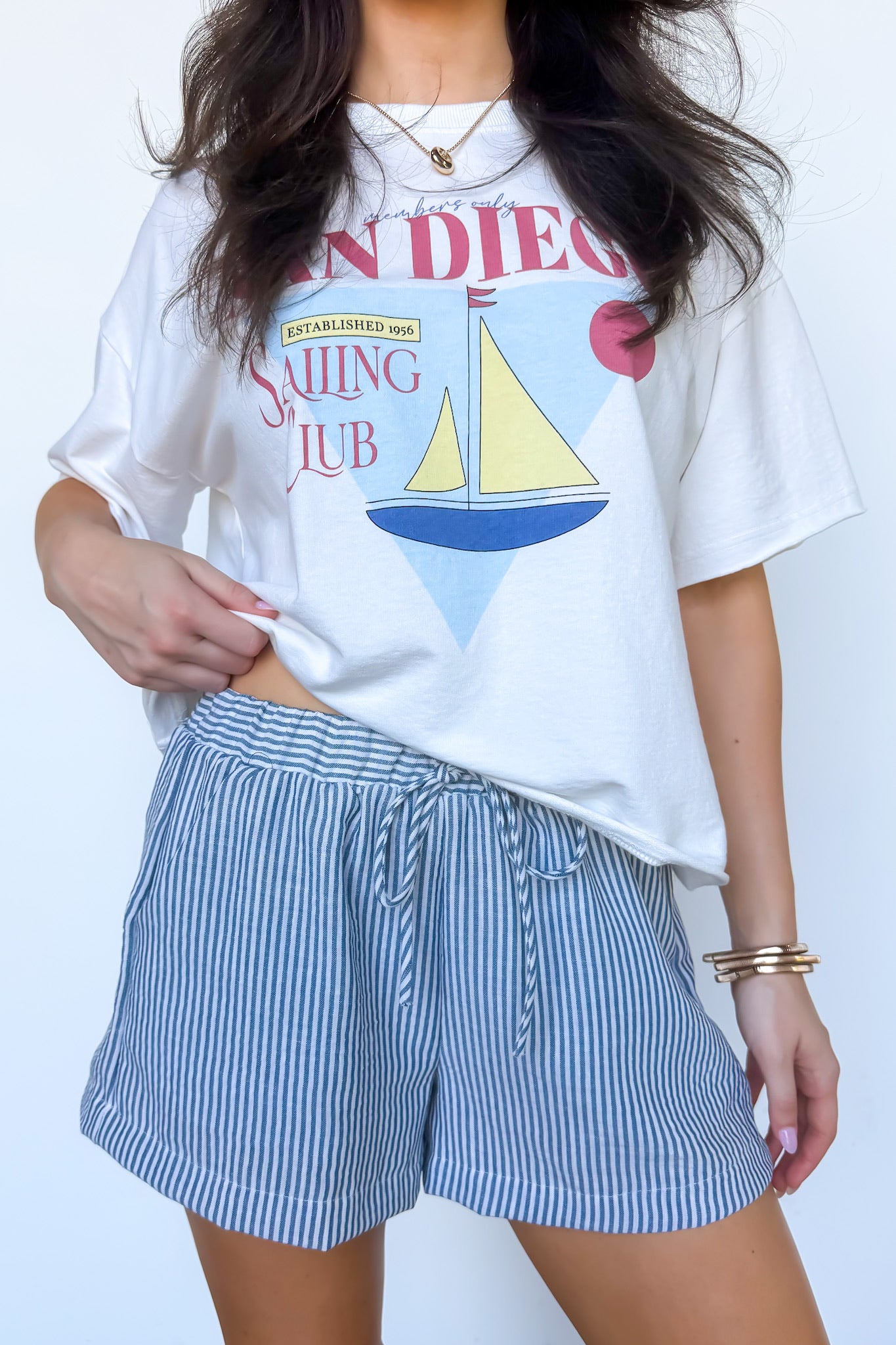 Denim/White / S Carefree Lines Striped Shorts - Madison and Mallory