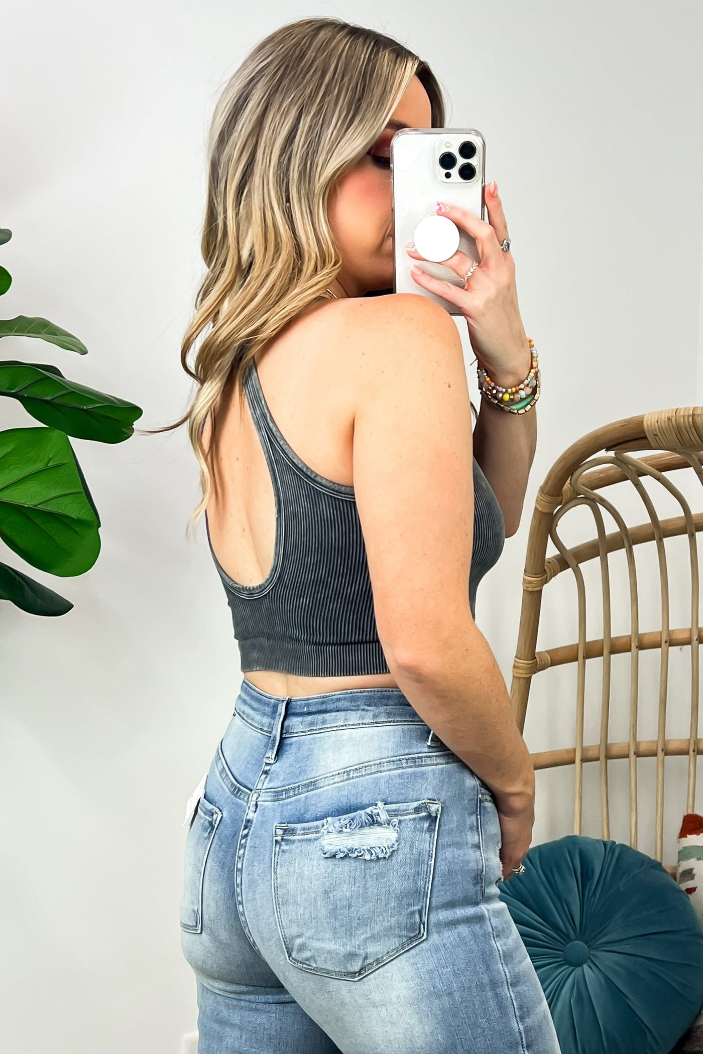  Carinah Washed Ribbed Henley Button Cropped Tank Top - Madison and Mallory