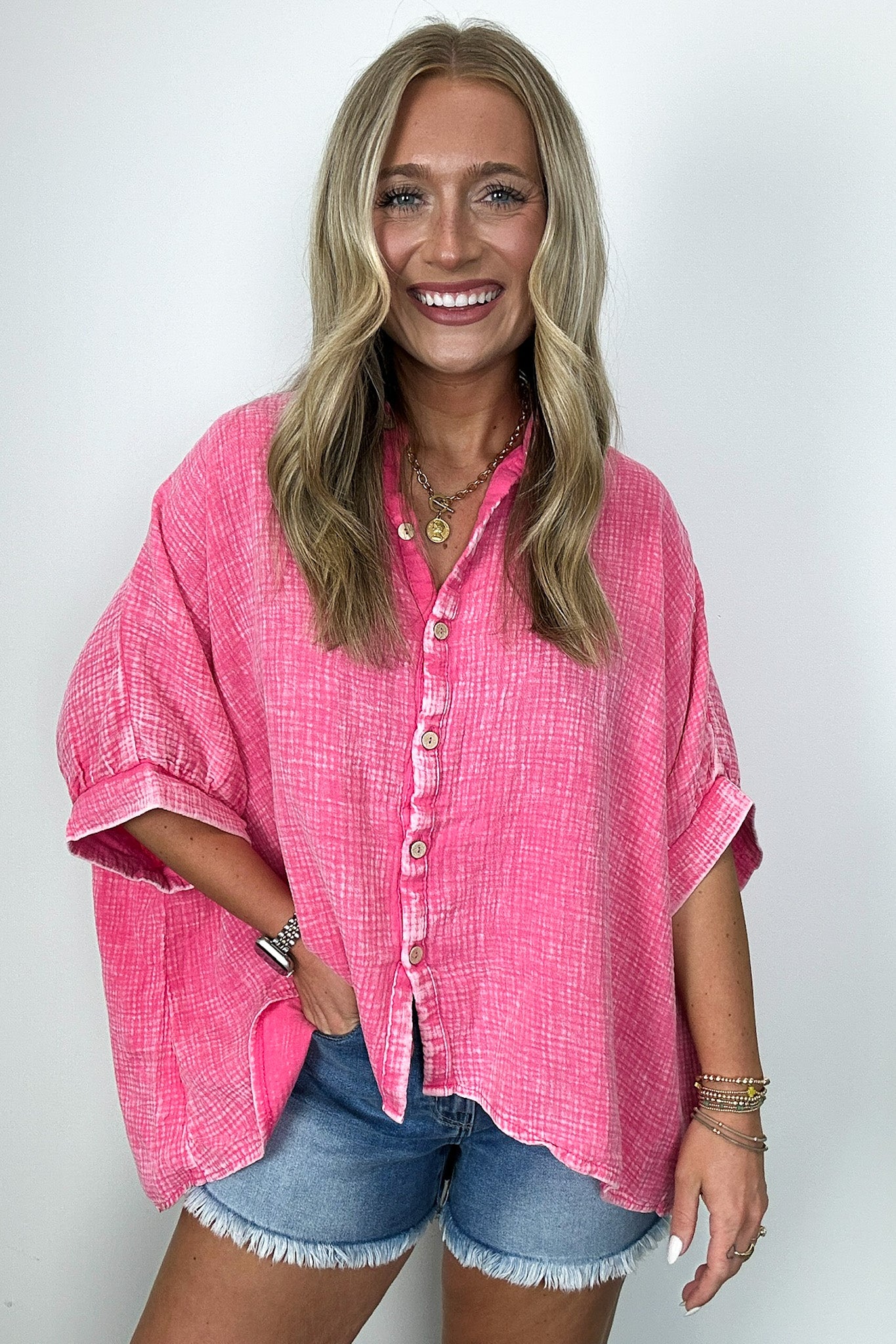  Carleen Washed Gauze Button Down Top - BACK IN STOCK - Madison and Mallory