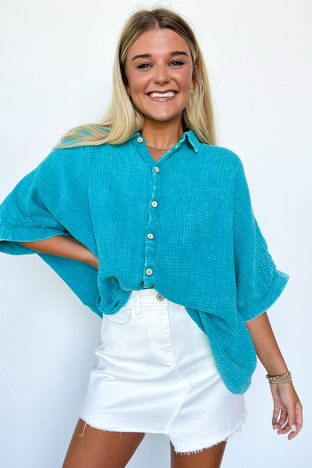  Carleen Washed Gauze Button Down Top - BACK IN STOCK - Madison and Mallory