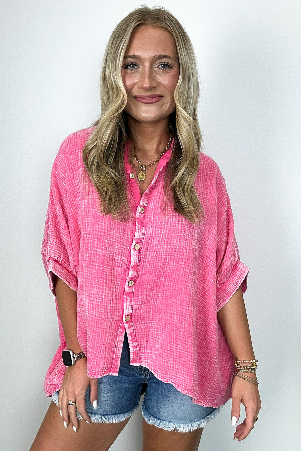  Carleen Washed Gauze Button Down Top - BACK IN STOCK - Madison and Mallory