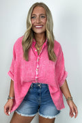 Fuchsia / SM Carleen Washed Gauze Button Down Top - BACK IN STOCK - Madison and Mallory