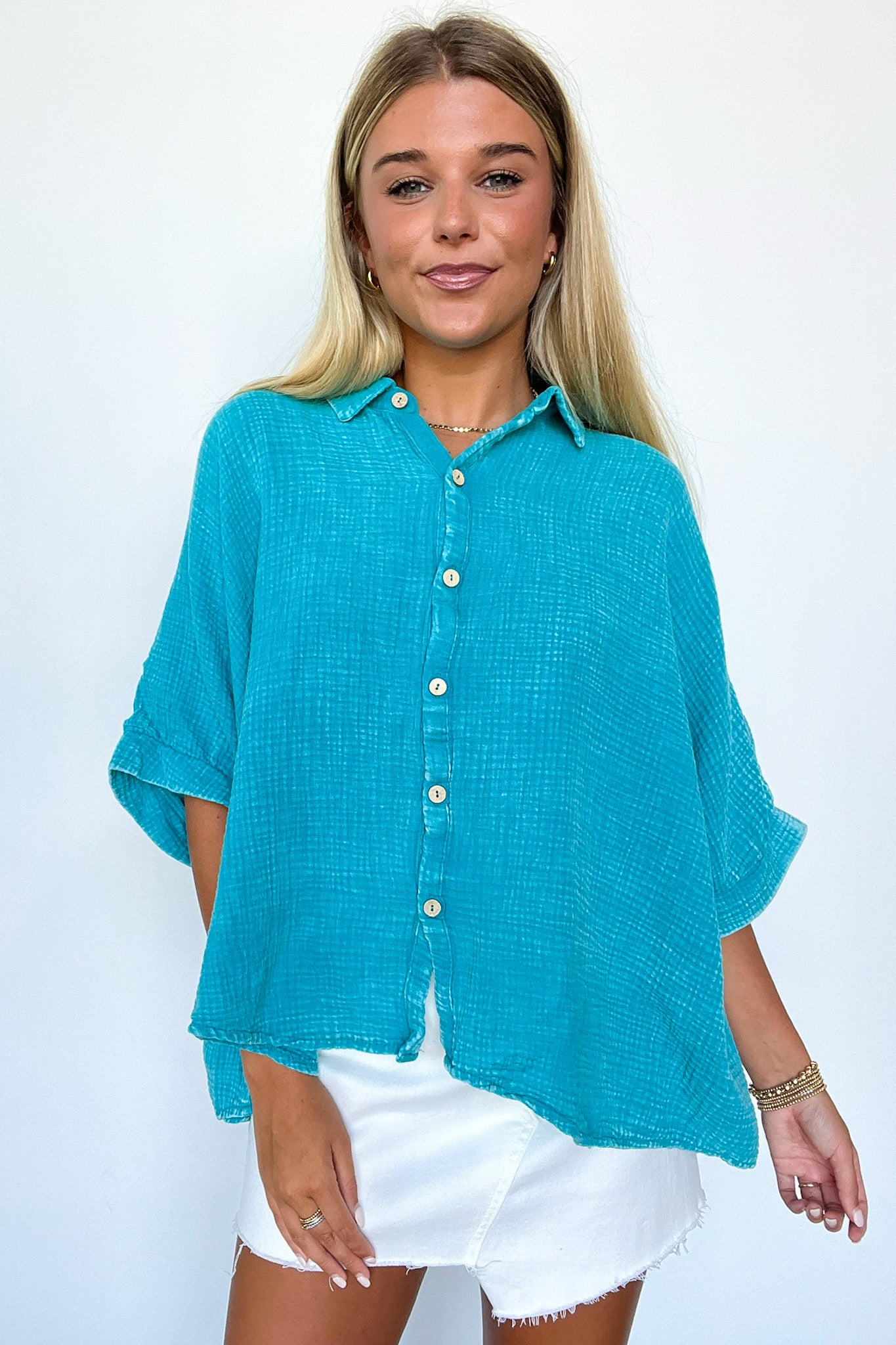  Carleen Washed Gauze Button Down Top - BACK IN STOCK - Madison and Mallory