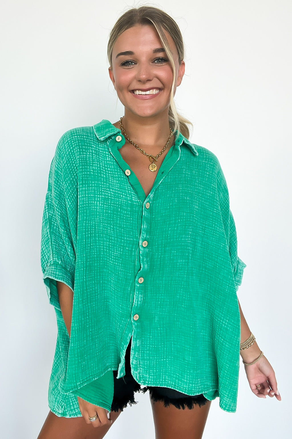  Carleen Washed Gauze Button Down Top - BACK IN STOCK - Madison and Mallory