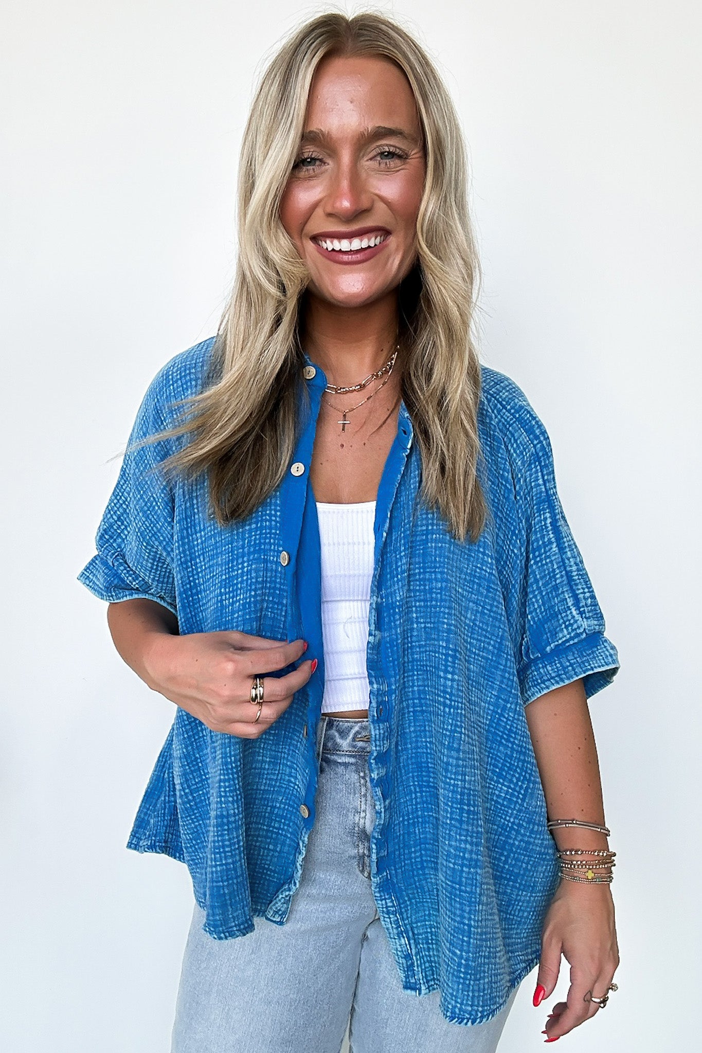  Carleen Washed Gauze Button Down Top - BACK IN STOCK - Madison and Mallory