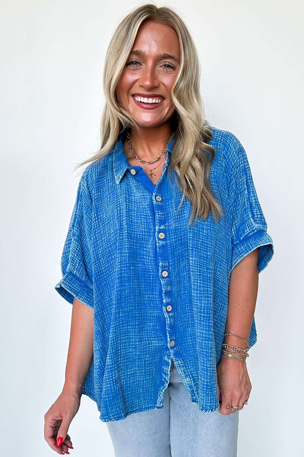  Carleen Washed Gauze Button Down Top - BACK IN STOCK - Madison and Mallory