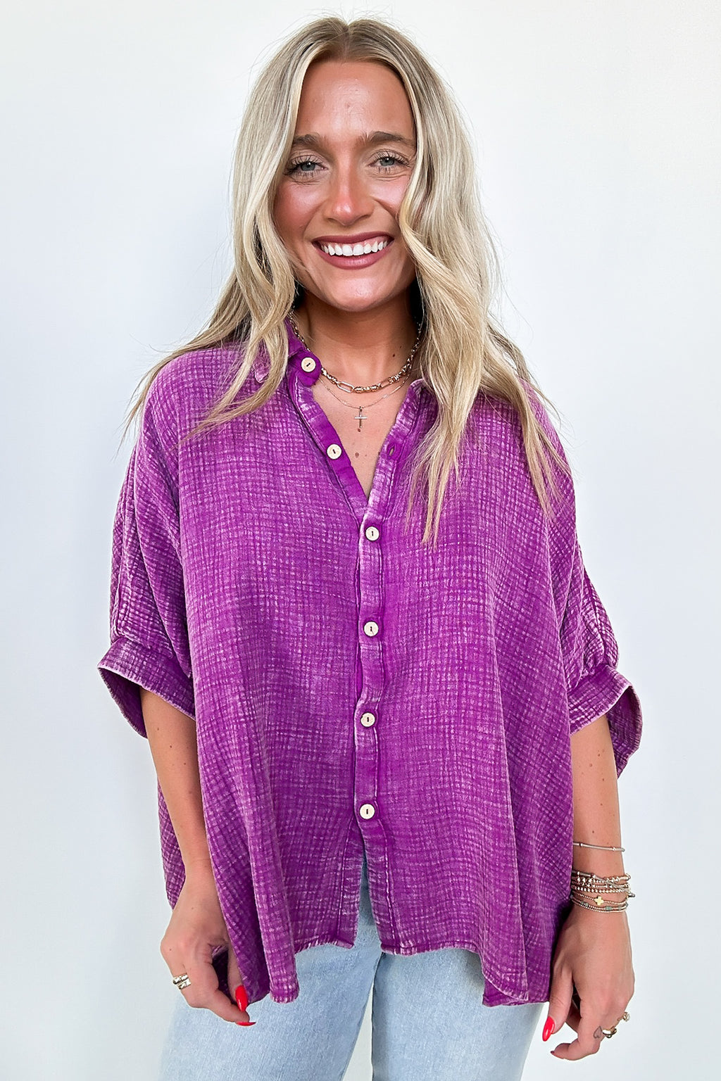  Carleen Washed Gauze Button Down Top - BACK IN STOCK - Madison and Mallory