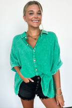 Kelly Green / SM Carleen Washed Gauze Button Down Top - BACK IN STOCK - Madison and Mallory