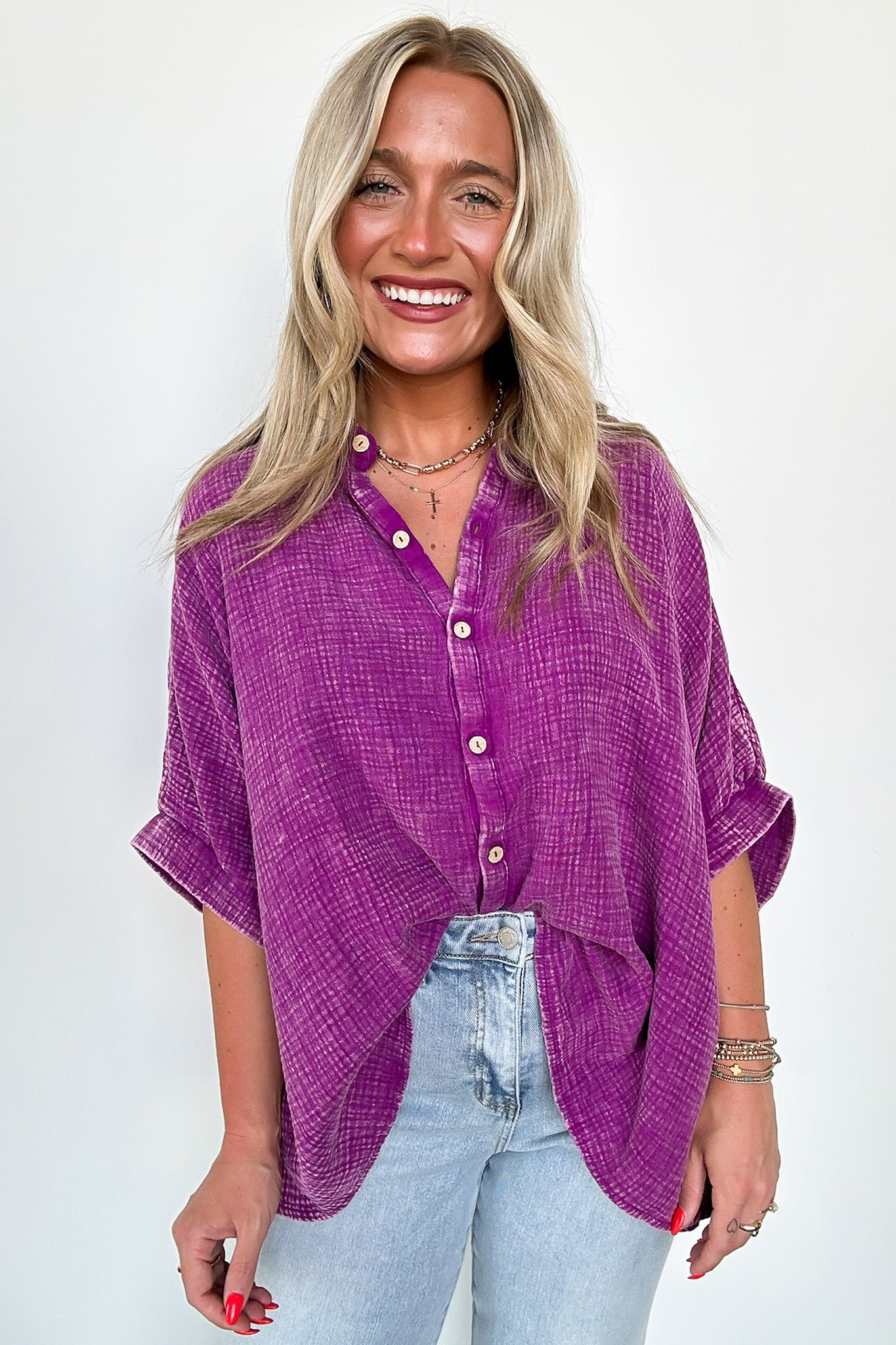 Light Plum / SM Carleen Washed Gauze Button Down Top - BACK IN STOCK - Madison and Mallory