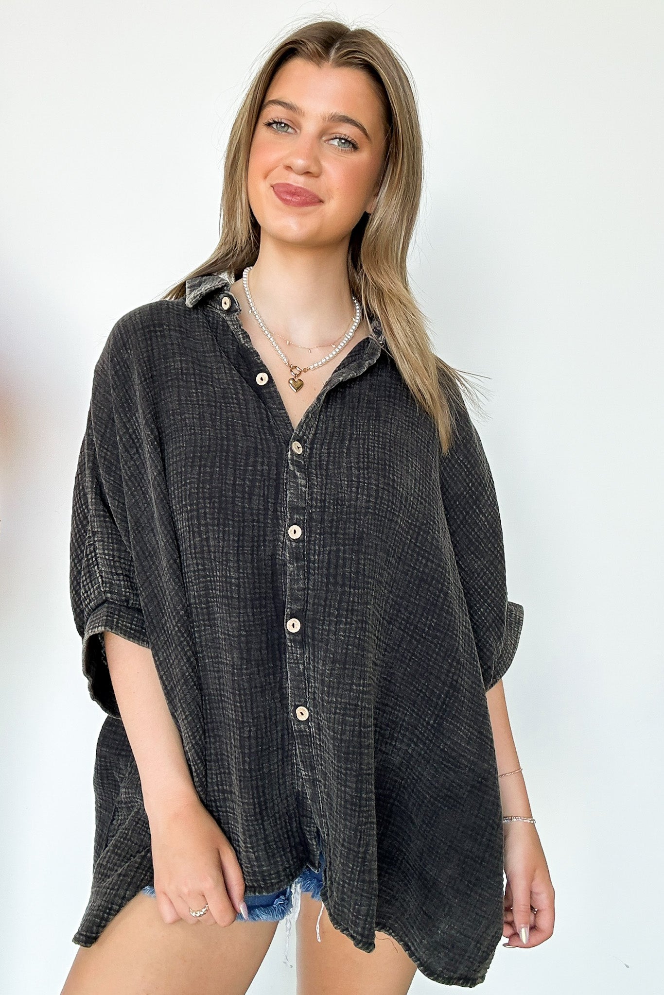  Carleen Washed Gauze Button Down Top - BACK IN STOCK - Madison and Mallory
