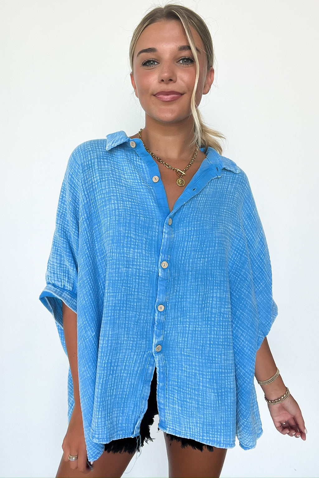  Carleen Washed Gauze Button Down Top - BACK IN STOCK - Madison and Mallory